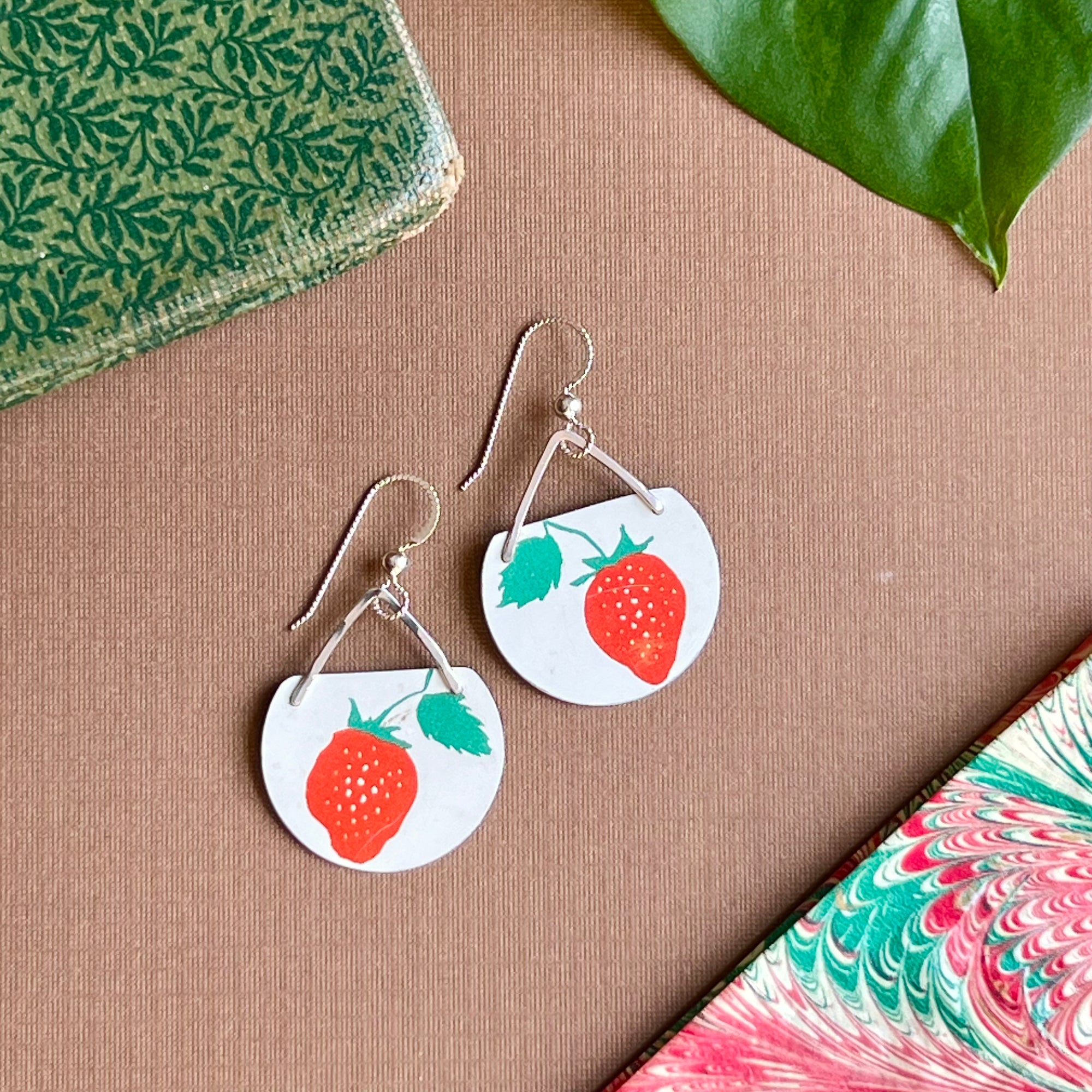 Strawberries, Pointed Circle Earrings