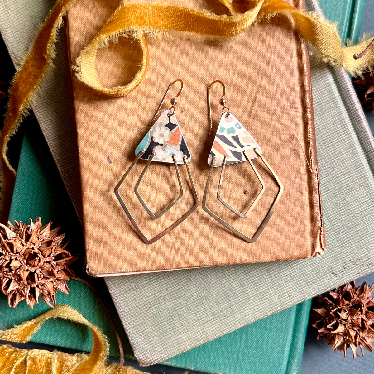 Recipe Box Deco Ray Earrings ---