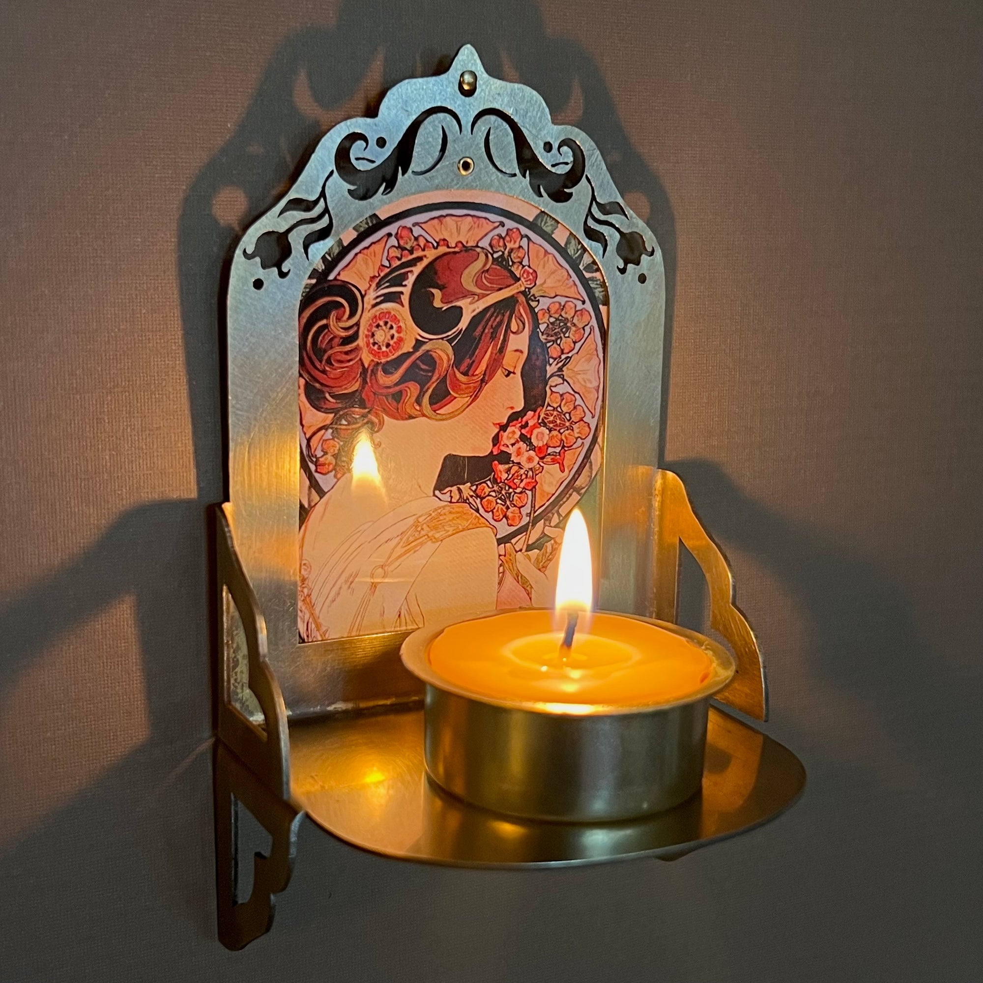 Petite Altar, Nouveau Mucha, Rustic Antiqued Brass