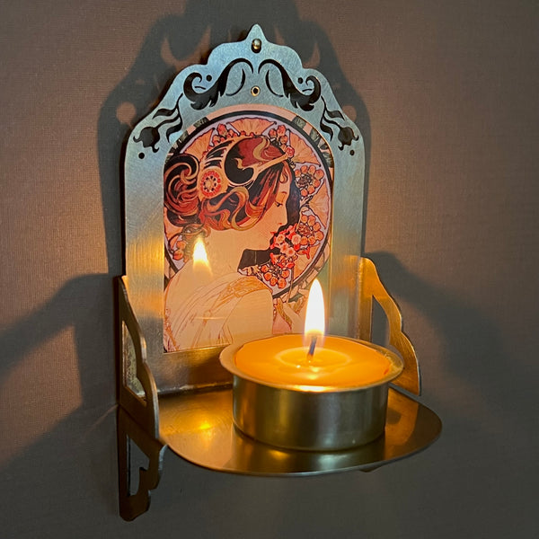 Petite Altar, Nouveau Mucha, Rustic Antiqued Brass