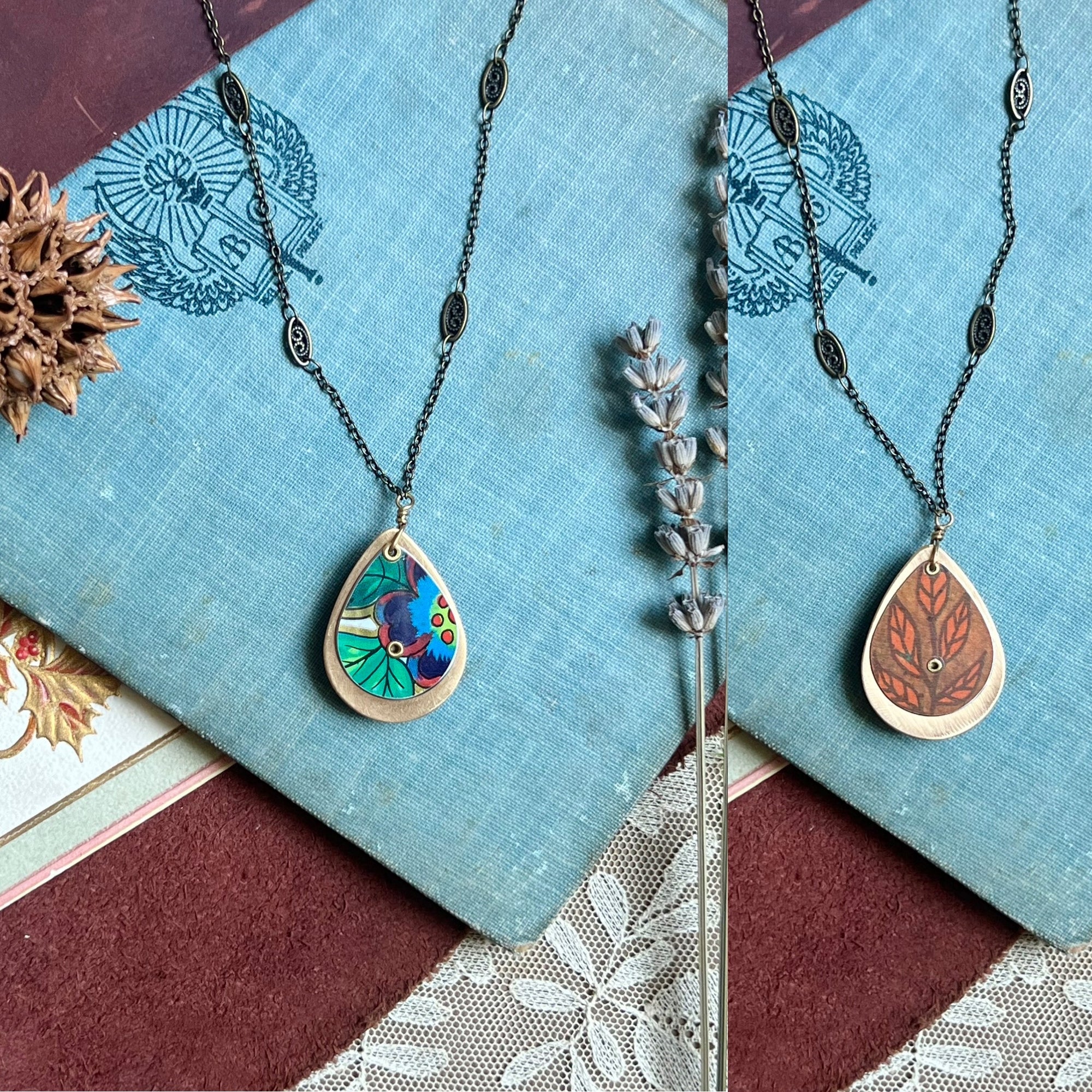 Reversible Teardrop Necklace, Brass #26---