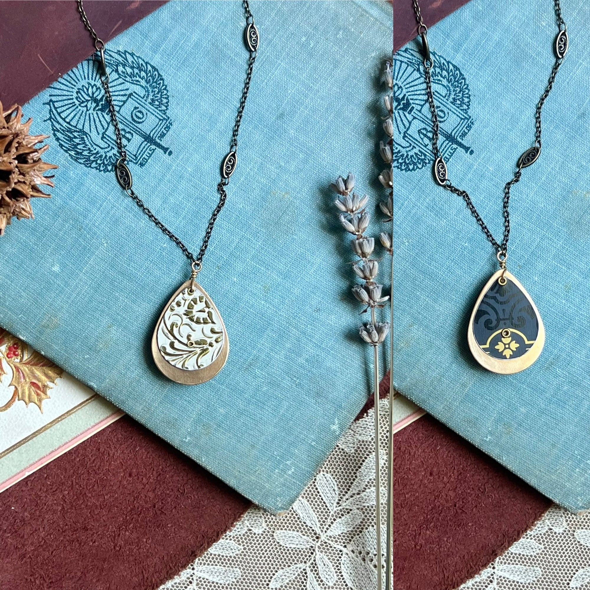 Reversible Teardrop Necklace, Brass #33---
