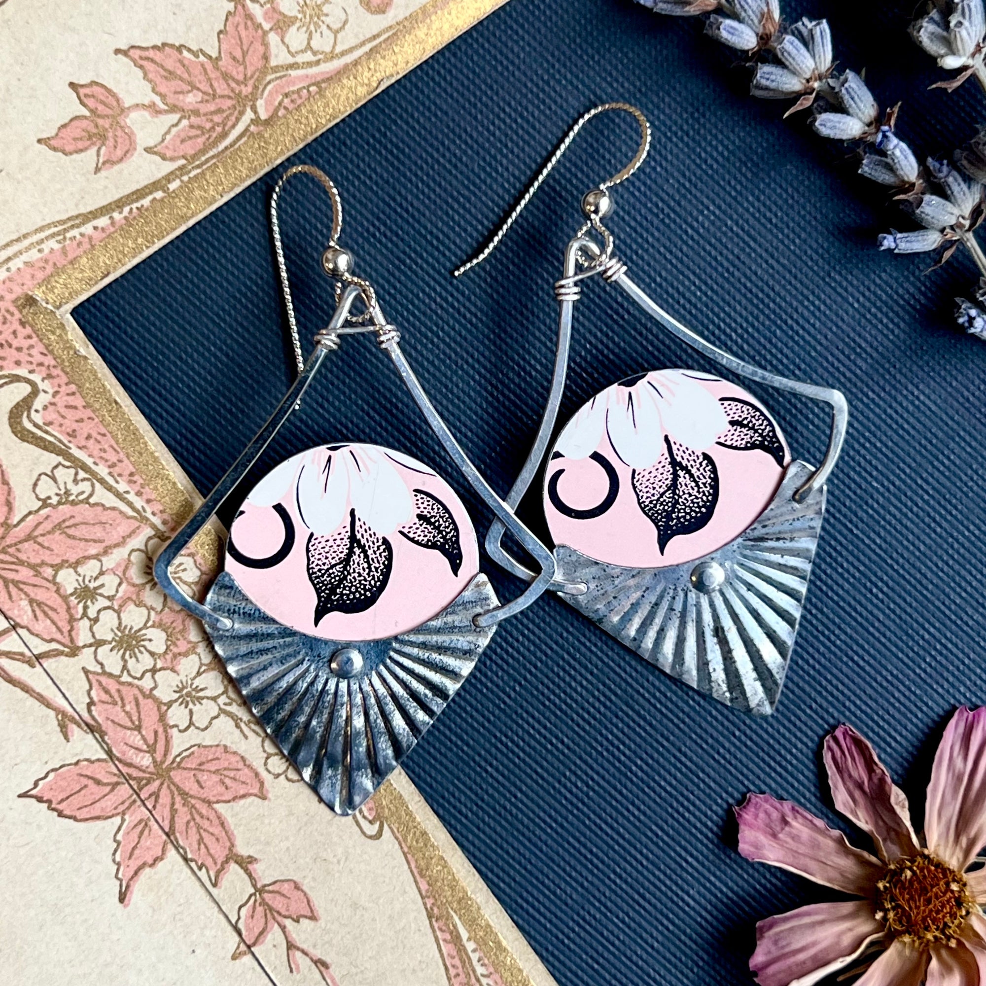 Reflection Earrings, Pink Floral
