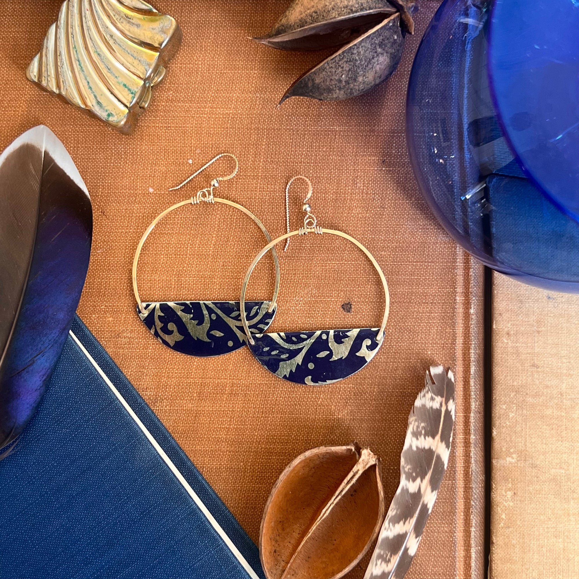 Blue Ember, Crescent Hoop Earrings