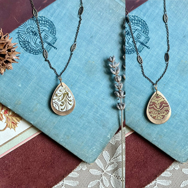 Reversible Teardrop Necklace, Brass #34---