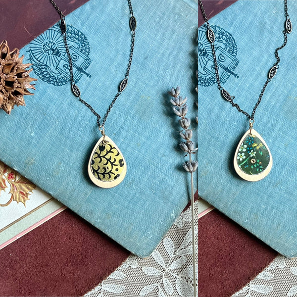 Reversible Teardrop Necklace, Brass #17---