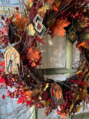 Jack O' Lantern Window Ornament, Black Floral