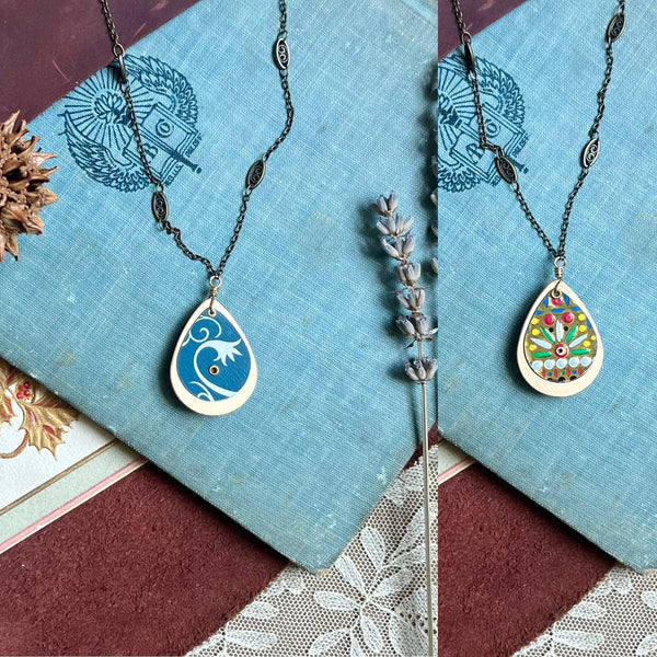 Reversible Teardrop Necklace, Brass #7 ---