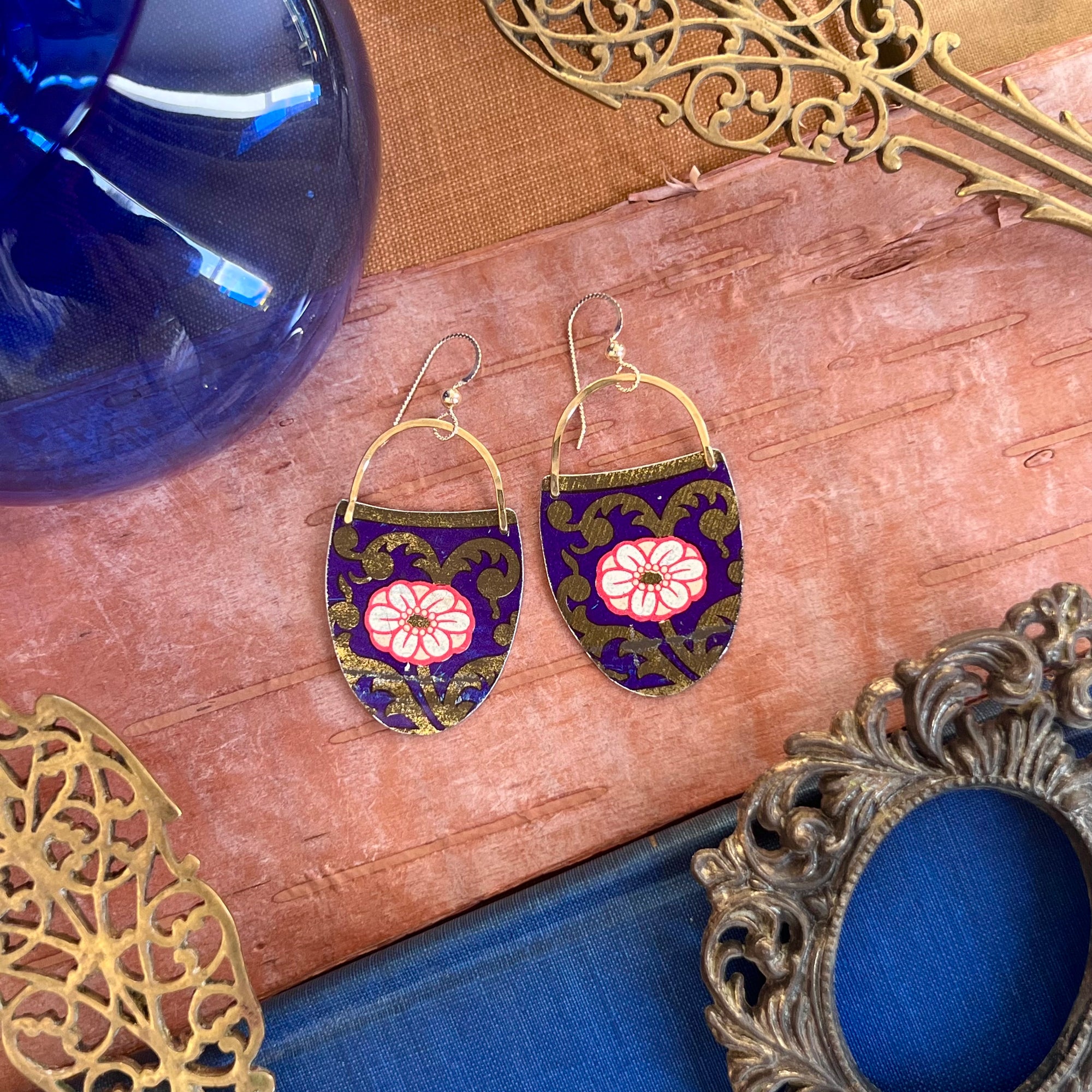 Indigo Garden, Arched Oval Earrings