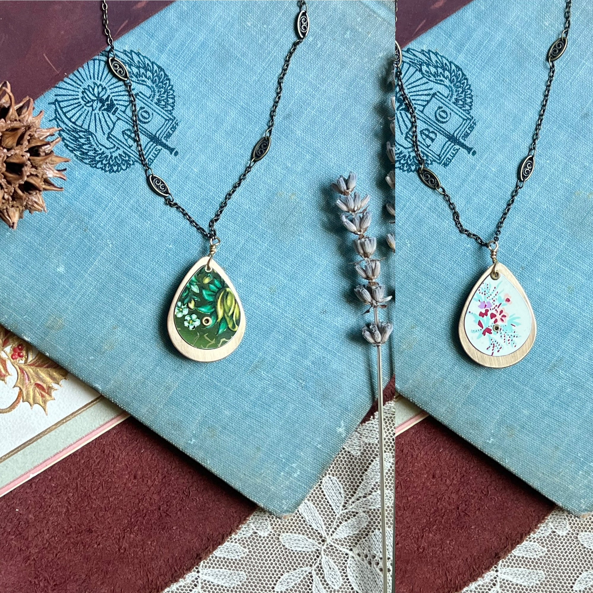 Reversible Teardrop Necklace, Brass #18---