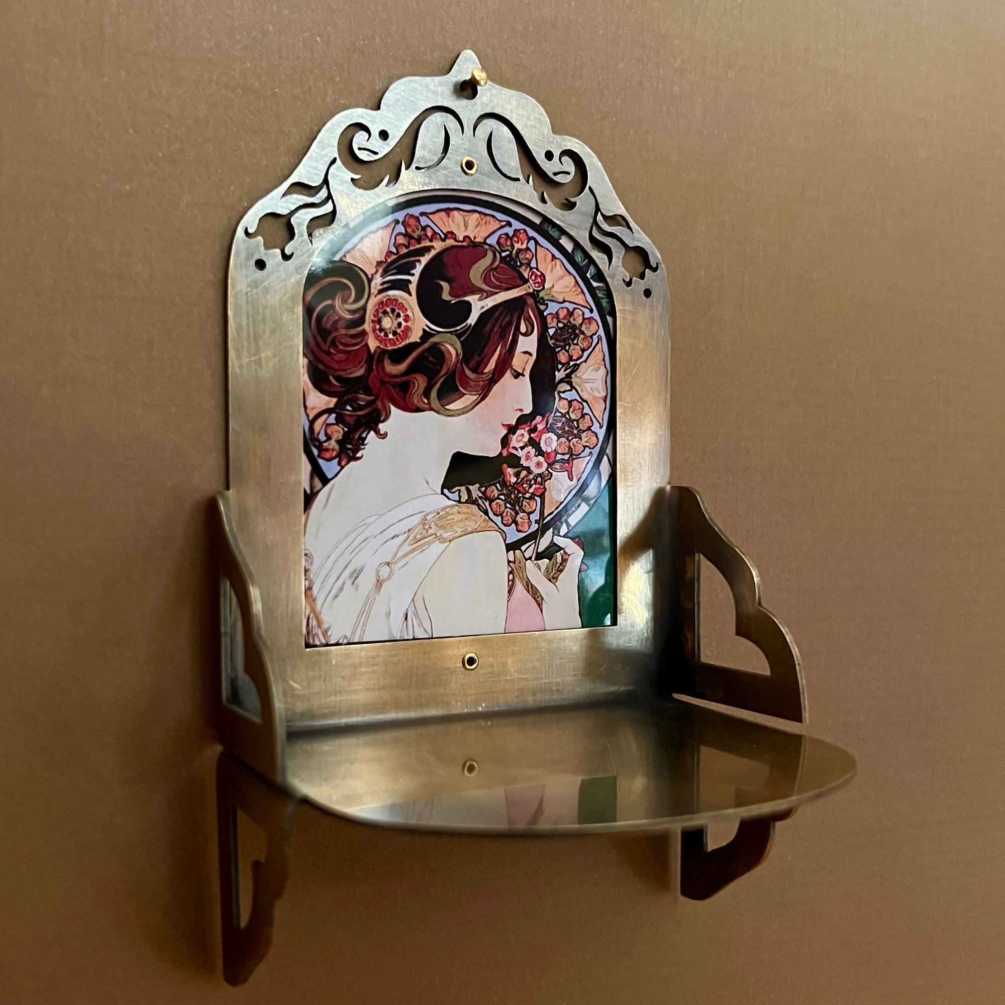 Petite Altar, Mucha, Rustic Antiqued Brass