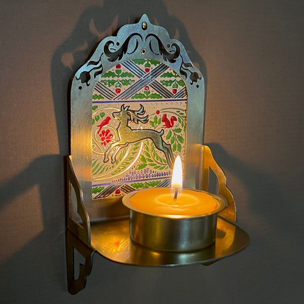 Petite Altar, Woodland Reindeer, Rustic Antiqued Brass