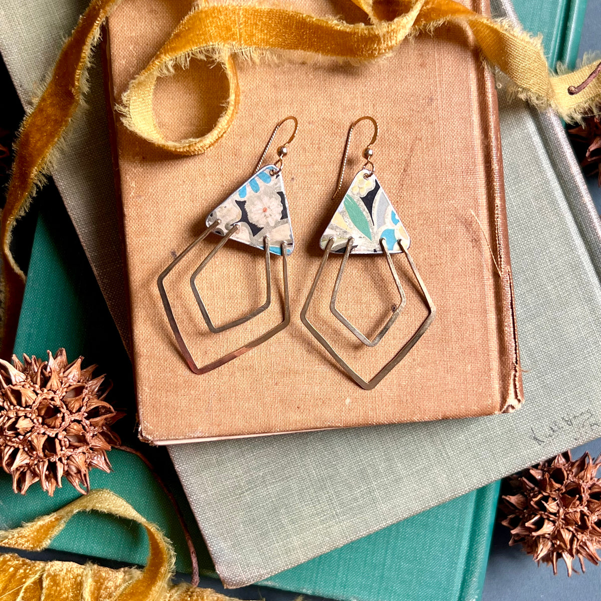 Recipe Box Deco Ray Earrings ---