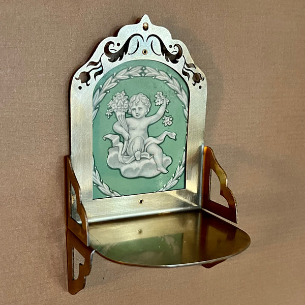 Petite Altar, Jadeite Cherub I, Rustic Antiqued Brass