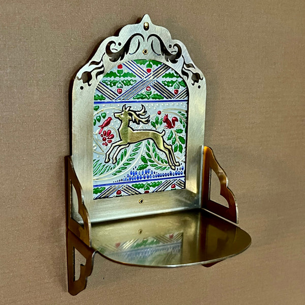 Petite Altar, Woodland Reindeer, Rustic Antiqued Brass