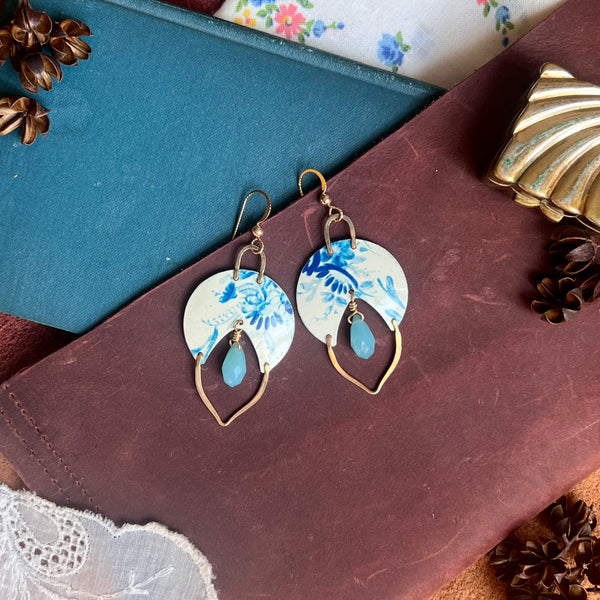 Azure Horizon Earrings with Blue Glass Drop ---