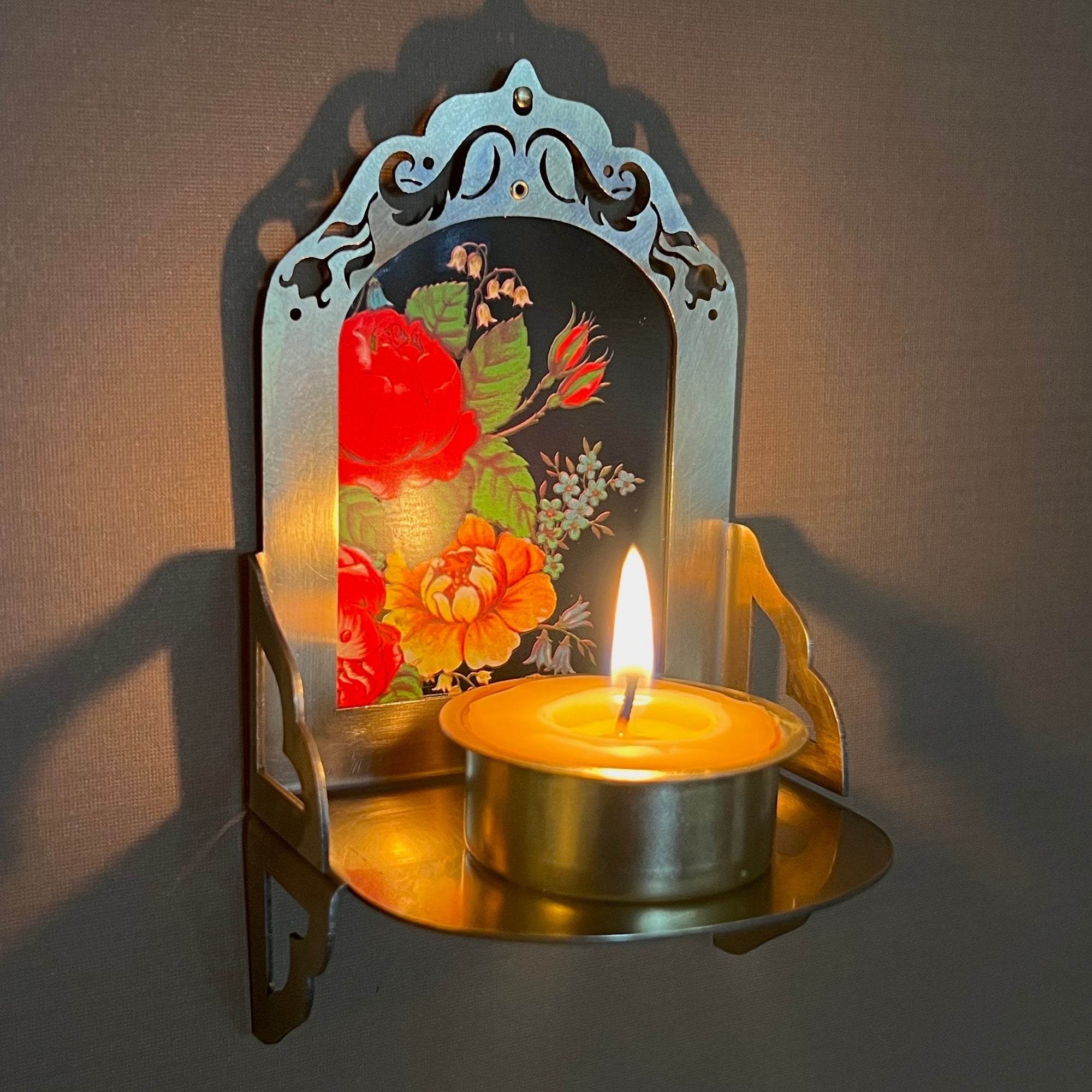 Petite Altar, Night Floral Left, Rustic Antiqued Brass