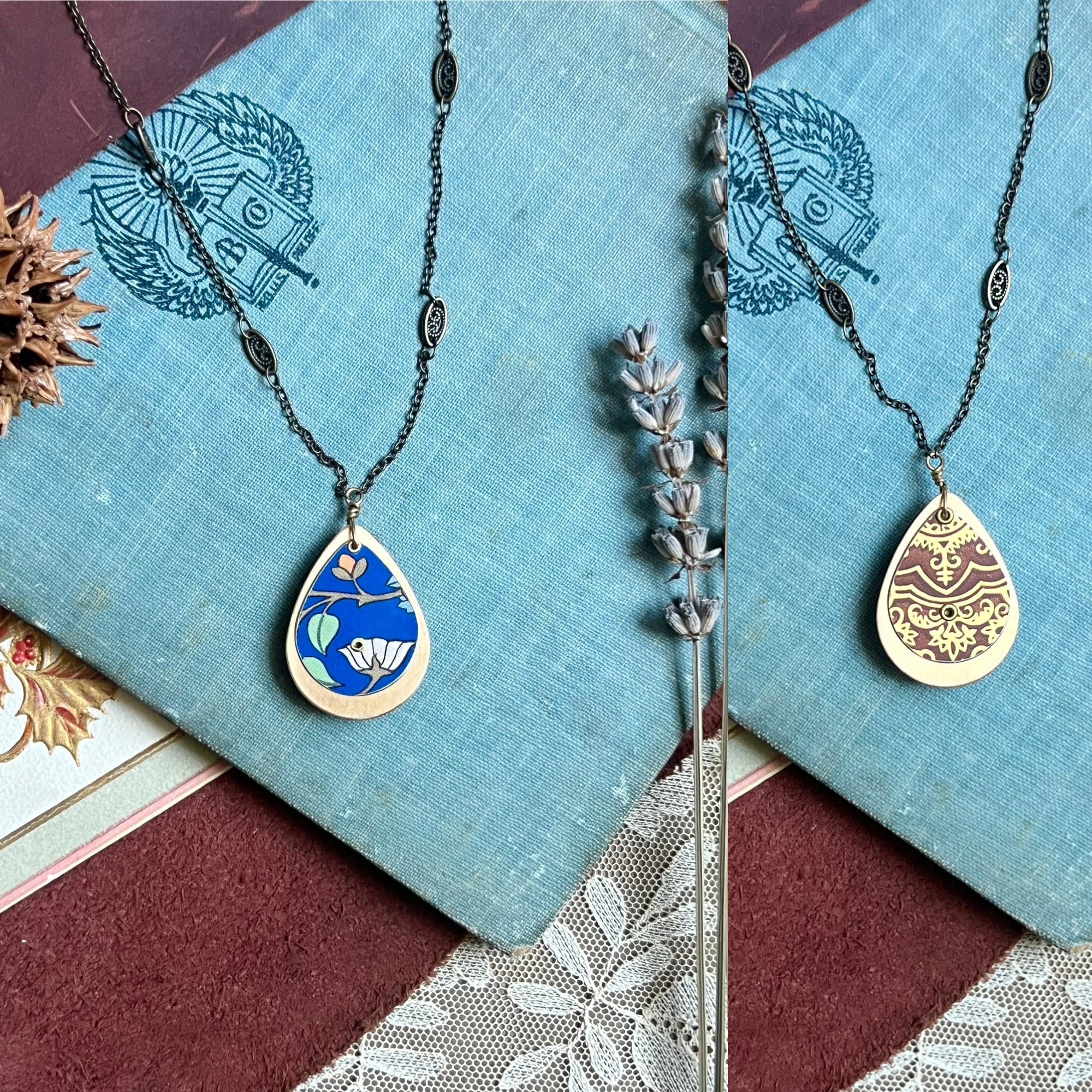 Reversible Teardrop Necklace, Brass #36---
