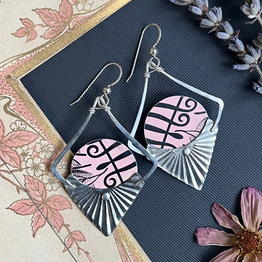 Reflection Earrings, Pink Trellis