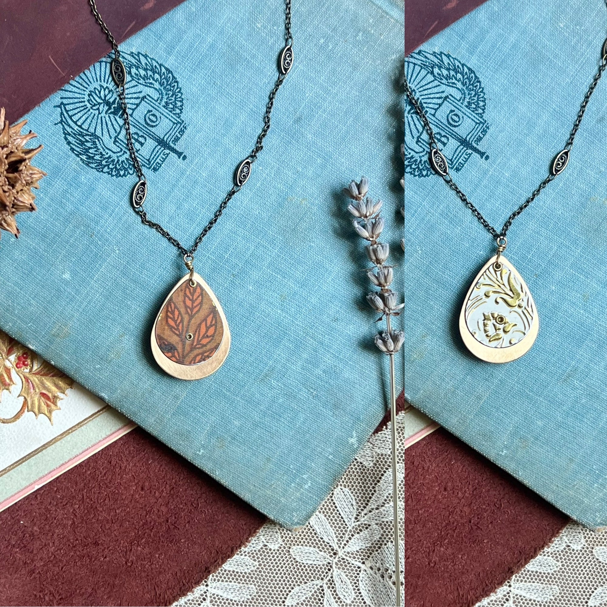 Reversible Teardrop Necklace, Brass #5 ---
