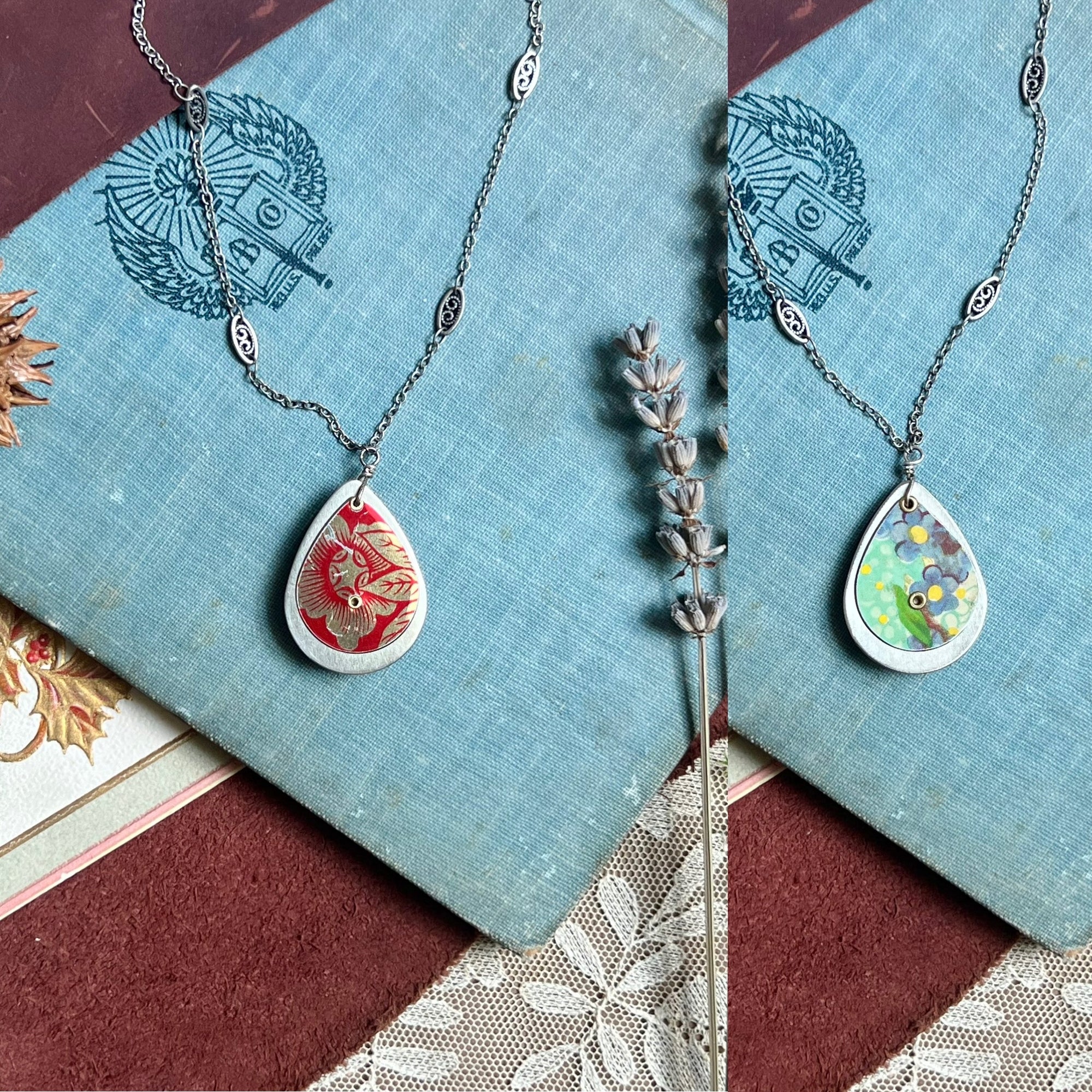 Reversible Teardrop Necklace, Silver #9---