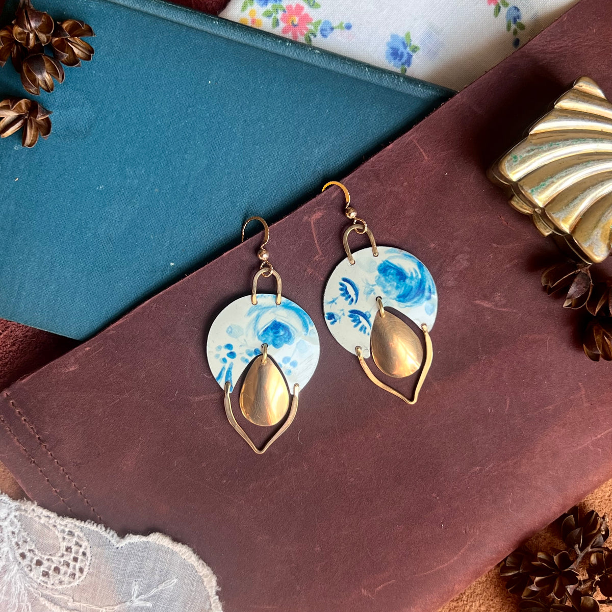 Azure Horizon Earrings with Golden Drop