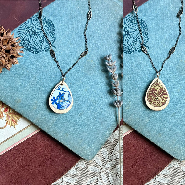 Reversible Teardrop Necklace, Brass #12---