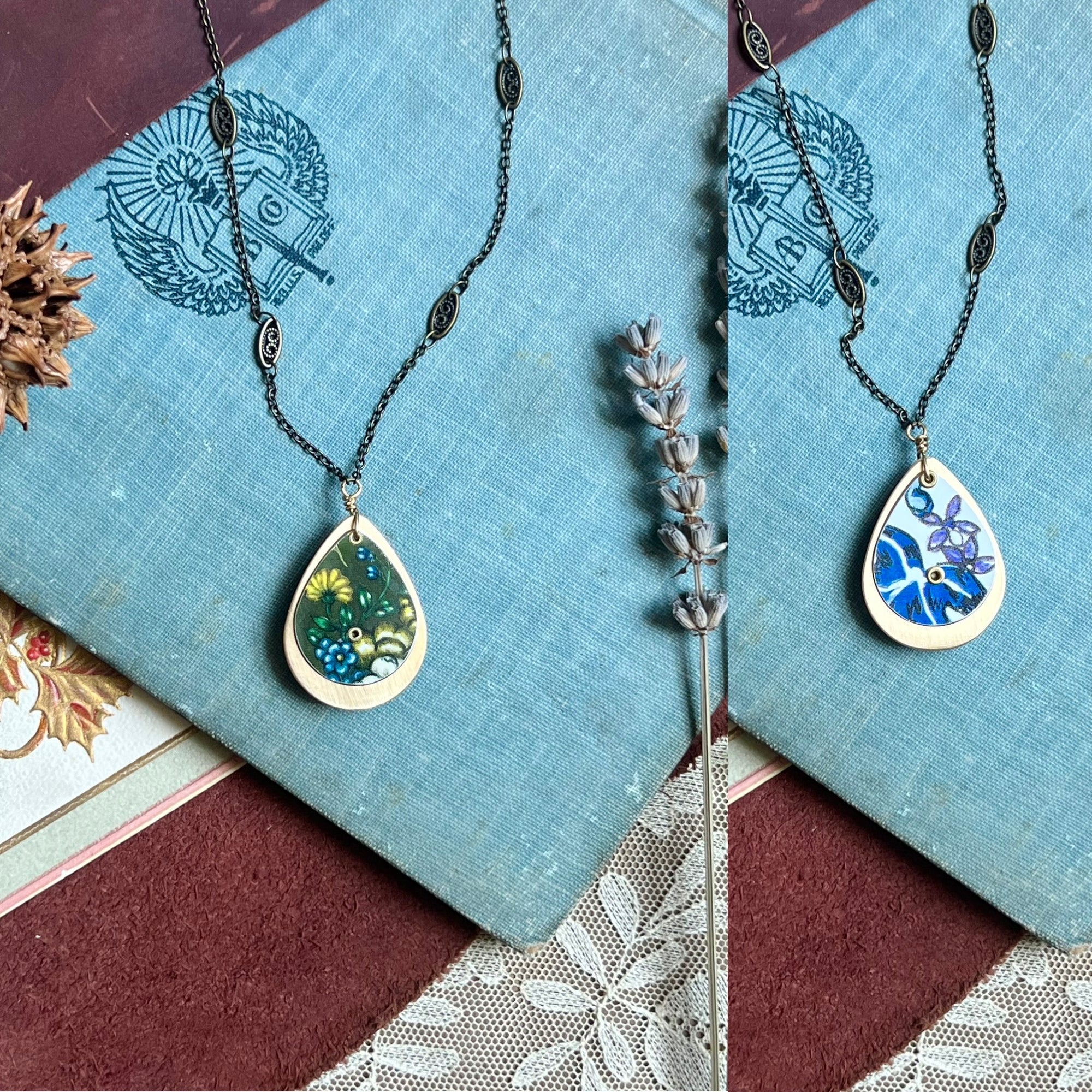 Reversible Teardrop Necklace, Brass #9 ---