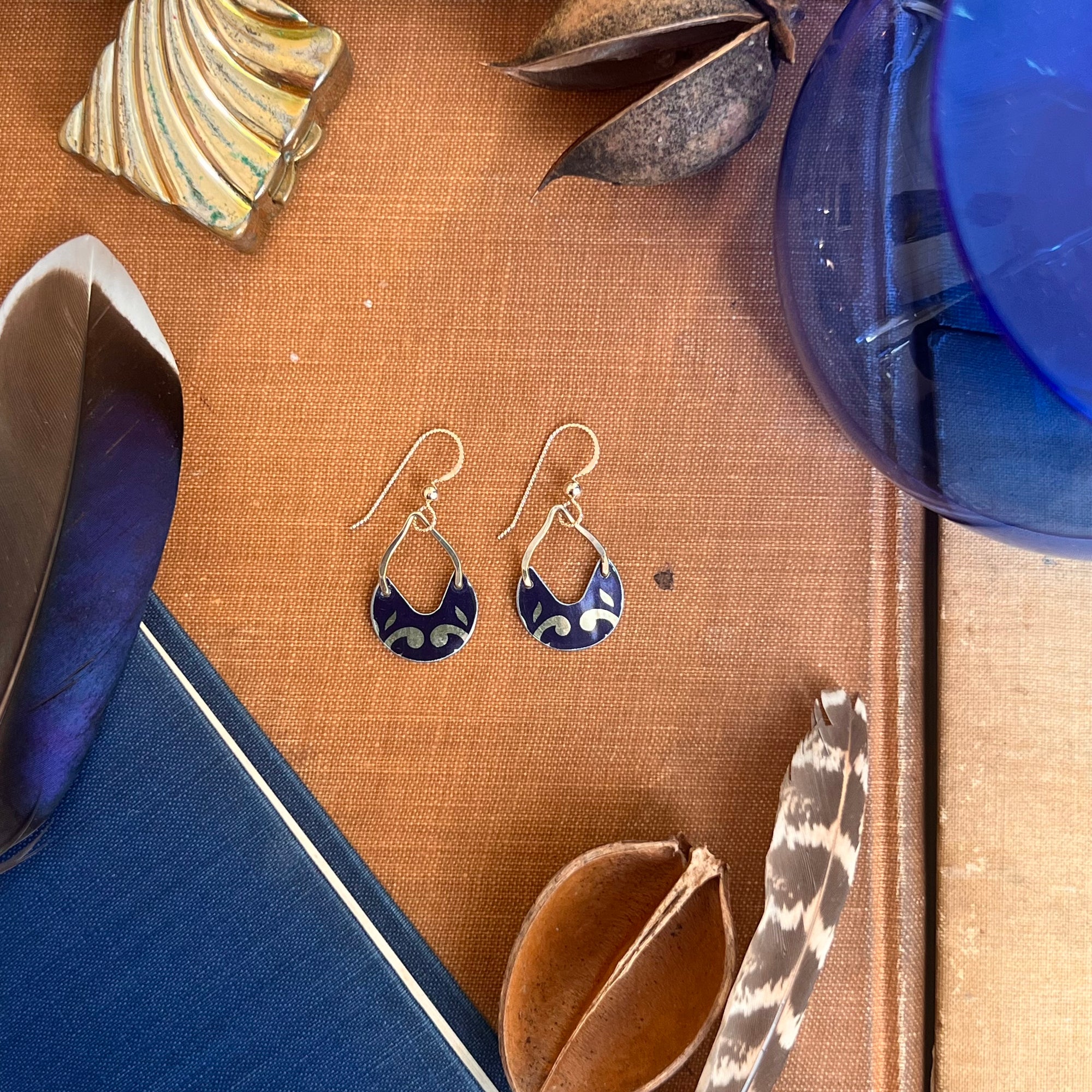 Blue Ember, Tiny Keyhole Earrings 2