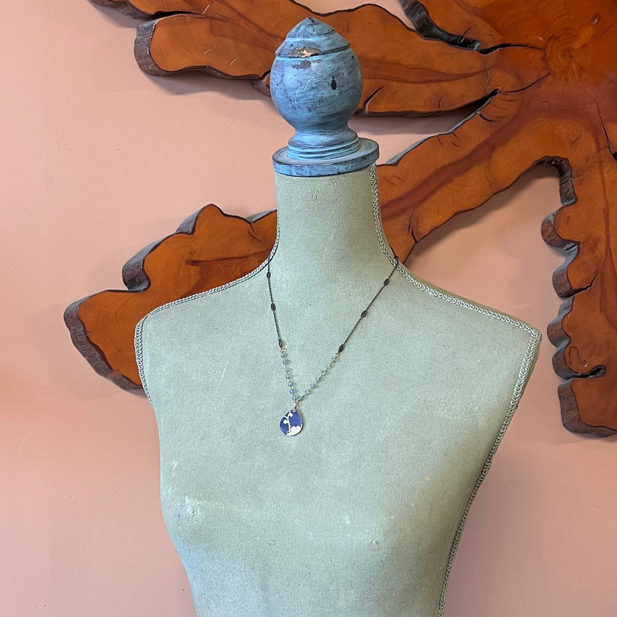 Reversible Teardrop Necklace, Apatite Cherry Blossom
