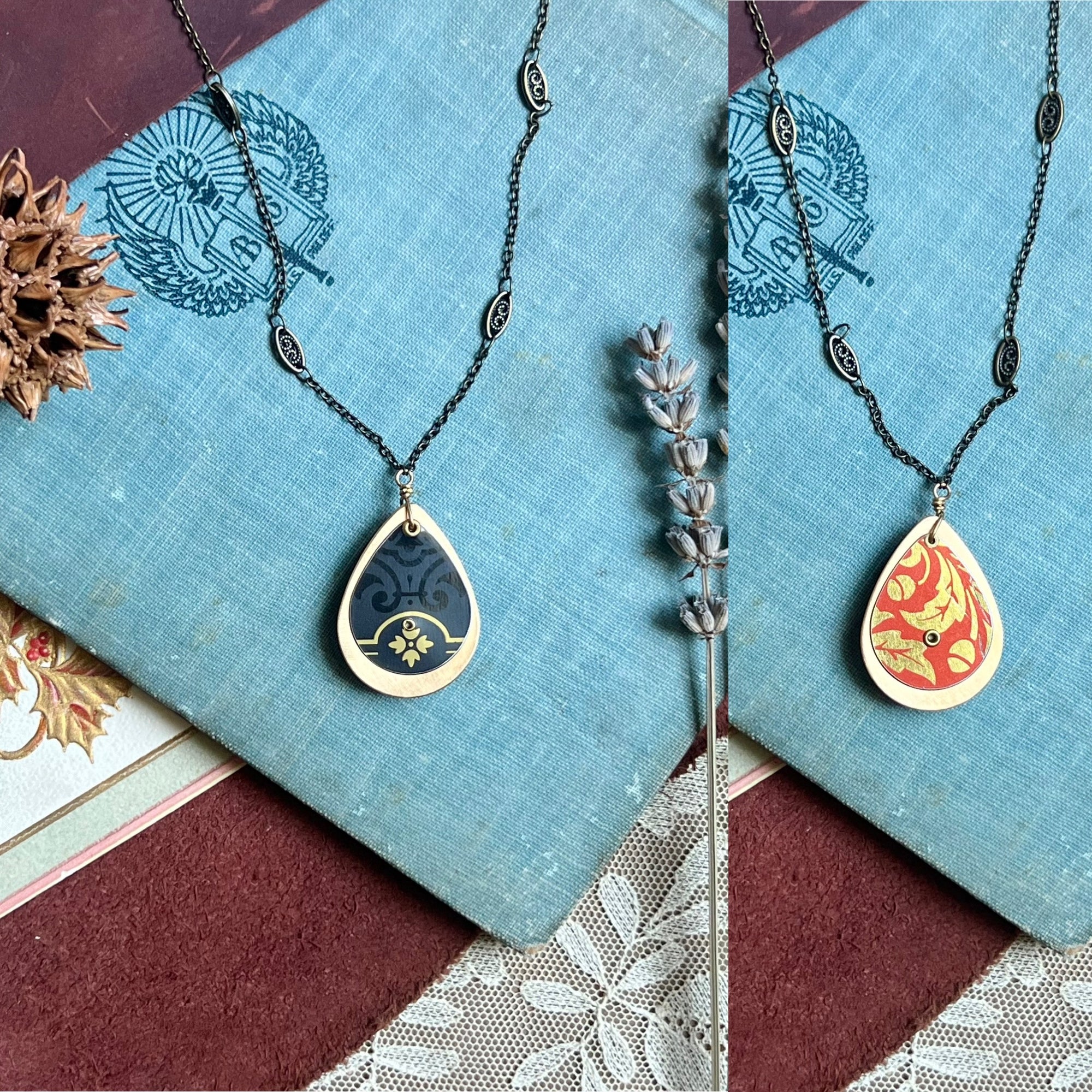 Reversible Teardrop Necklace, Brass #20---