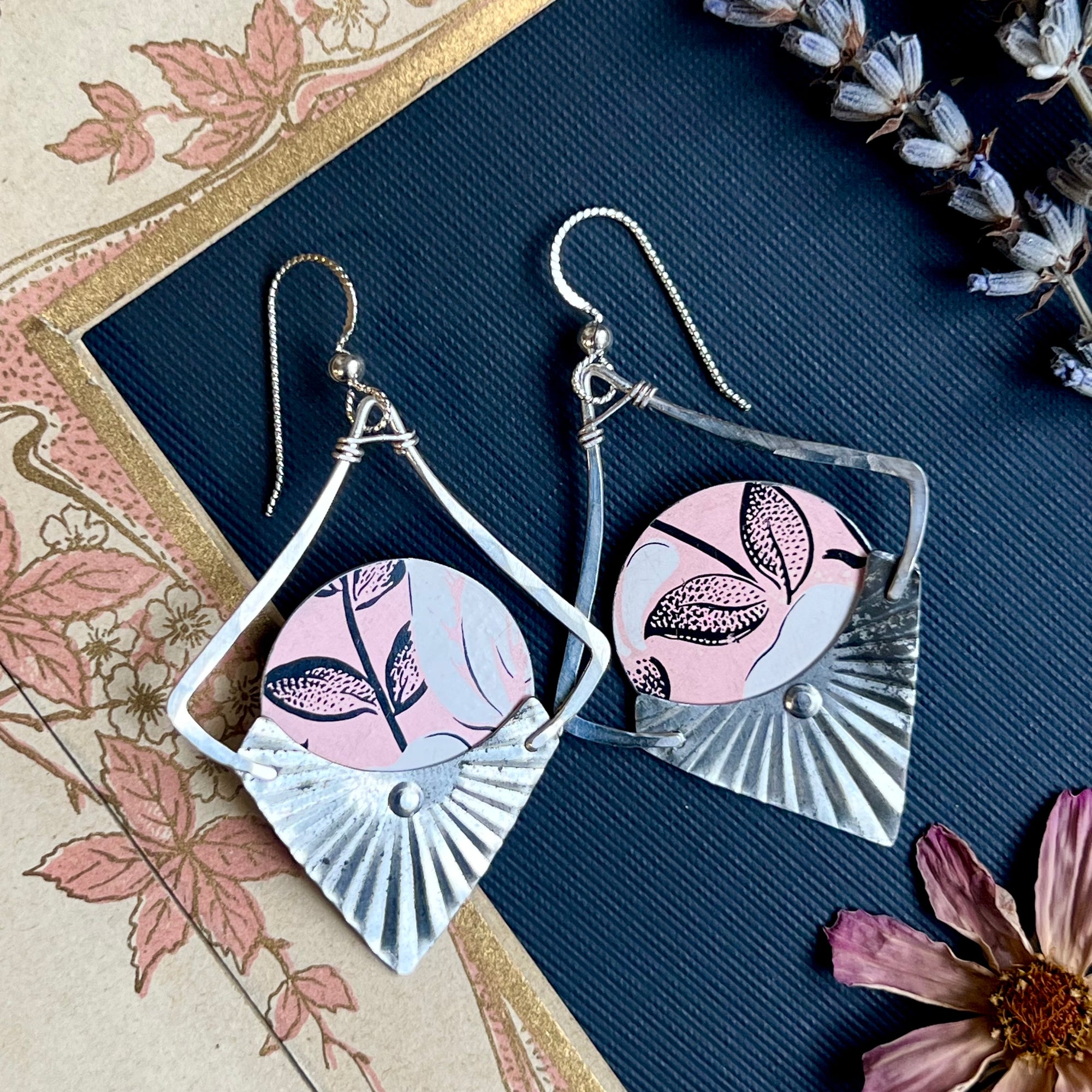 Reflection Earrings, Pink Floral