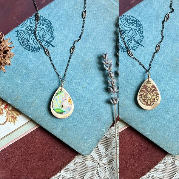 Reversible Teardrop Necklace, Brass #2 ---