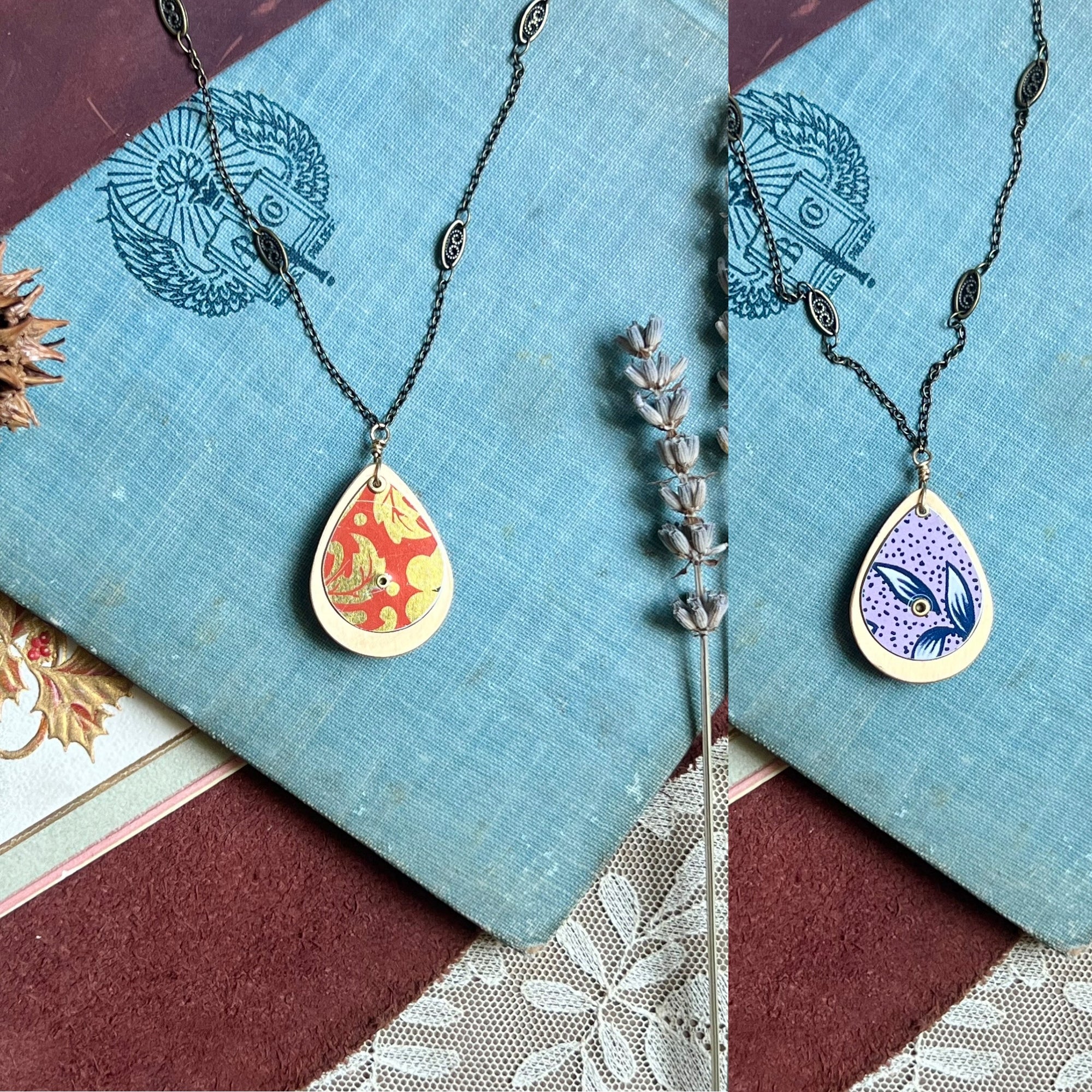 Reversible Teardrop Necklace, Brass #10 ---
