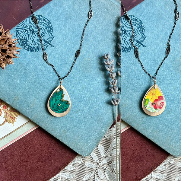 Reversible Teardrop Necklace, Brass #22---