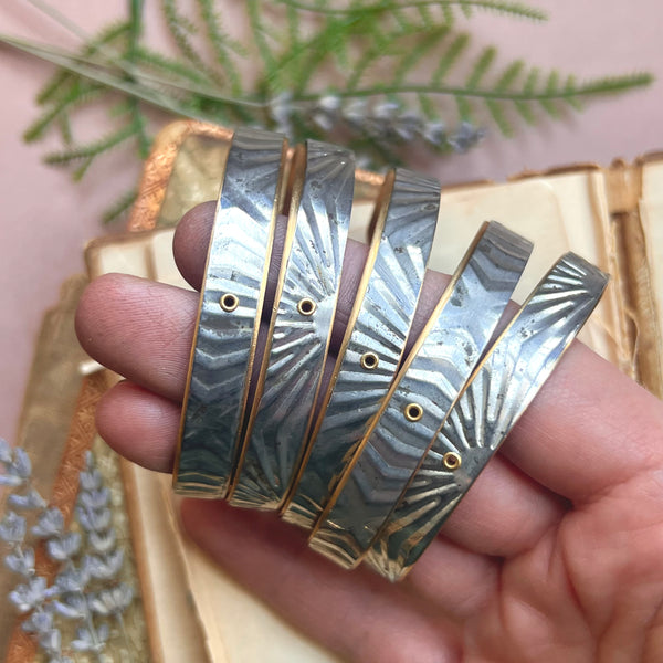 Cuff Bracelet Skinny, Mixed Metal Deco