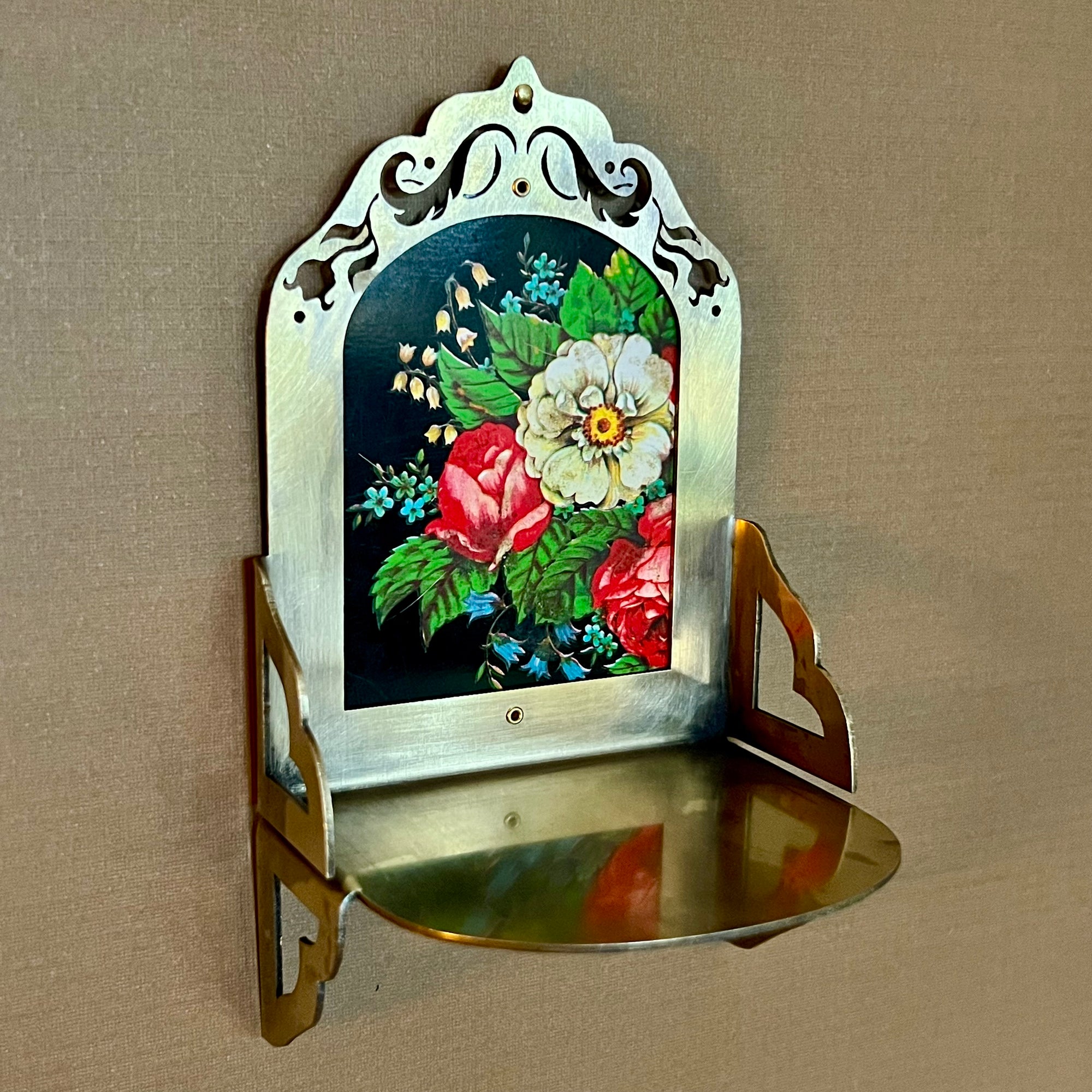 Petite Altar, Night Floral Right, Rustic Antiqued Brass