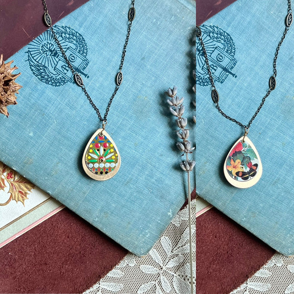 Reversible Teardrop Necklace, Brass #4 ---