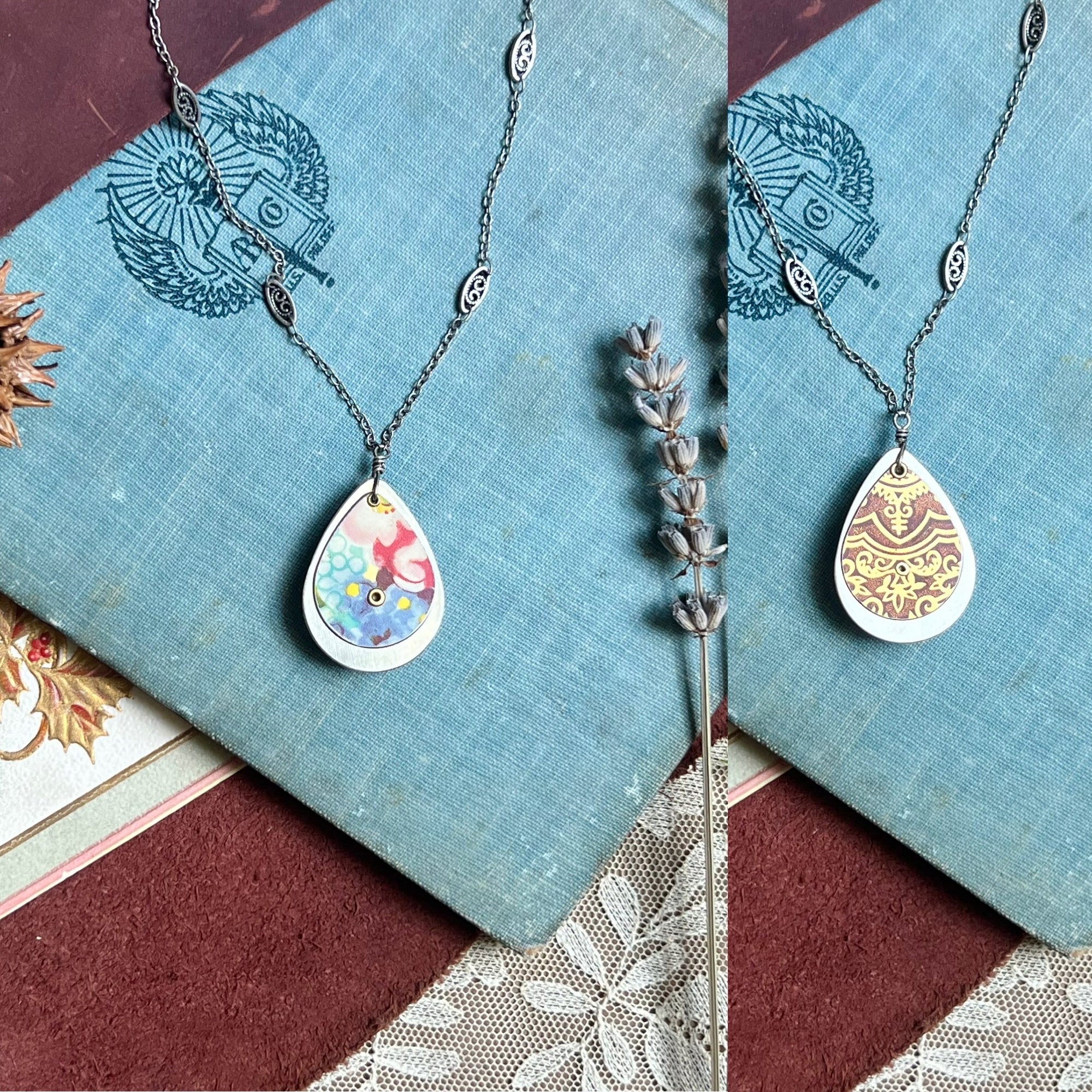 Reversible Teardrop Necklace, Silver #6---