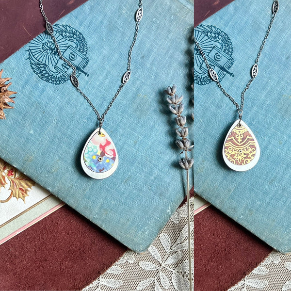 Reversible Teardrop Necklace, Silver #6---
