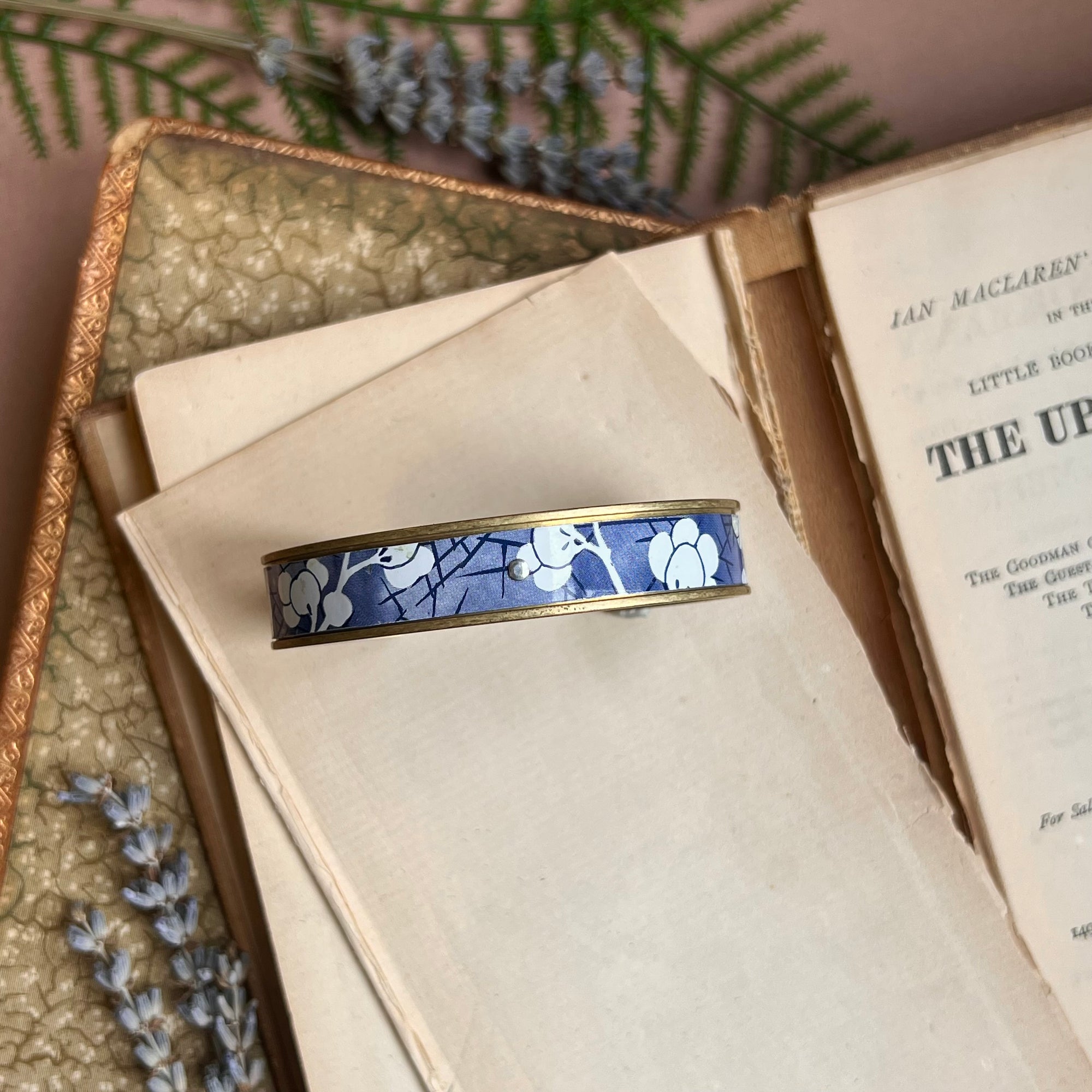 Cuff Bracelet Narrow, Blue Cherry Blossom