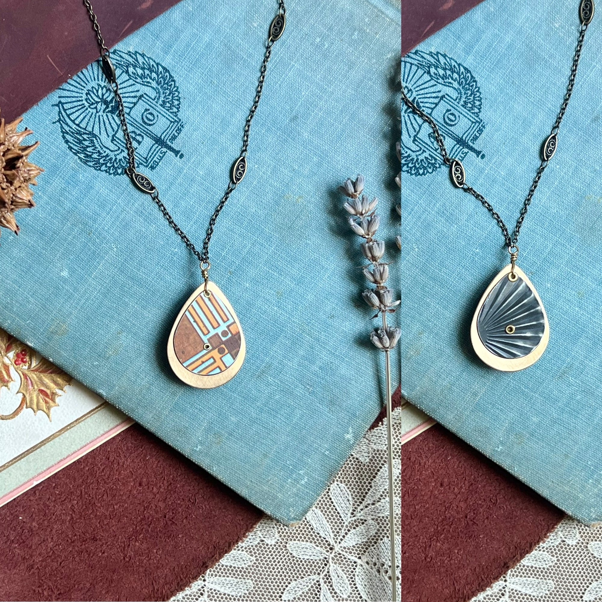 Reversible Teardrop Necklace, Brass #6 ---