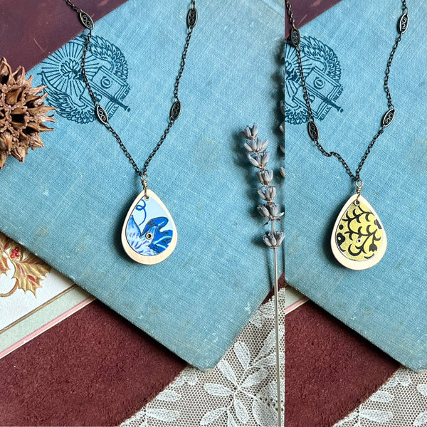 Reversible Teardrop Necklace, Brass #11 ---