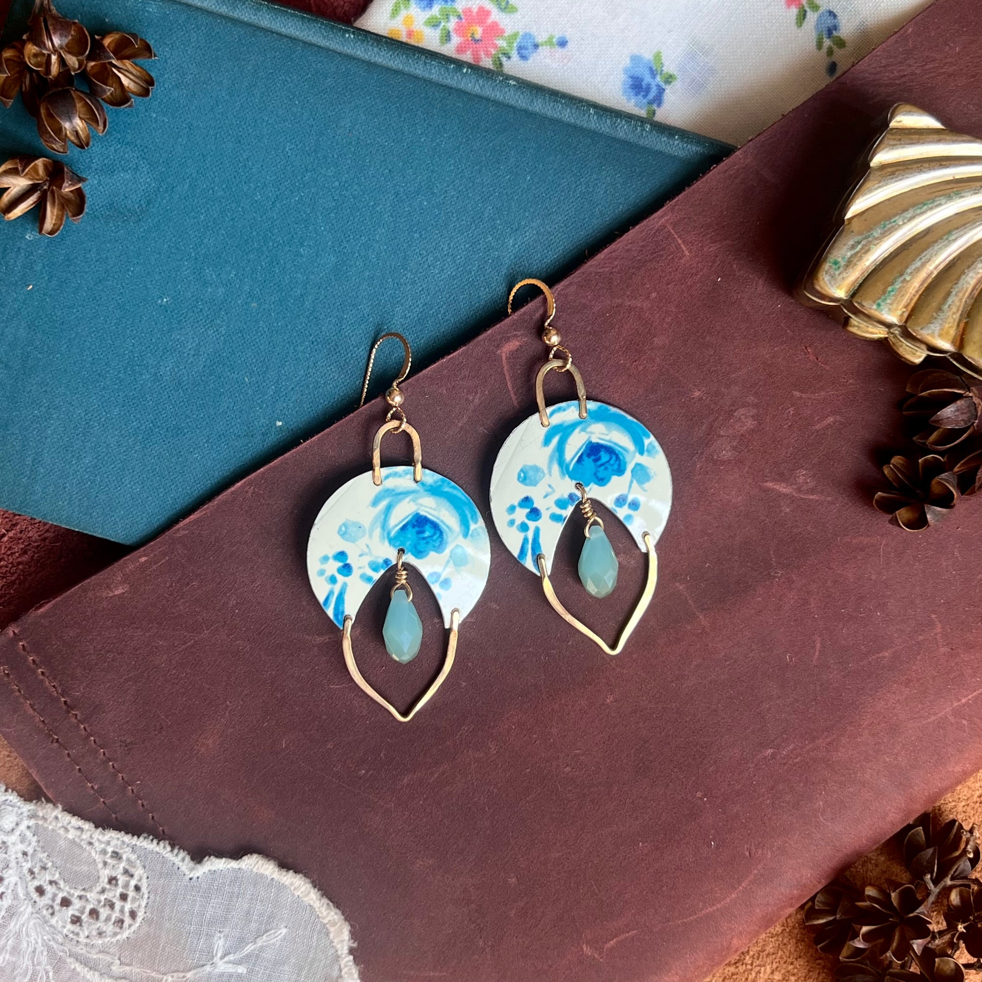 Azure Horizon Earrings with Blue Glass Drop ---