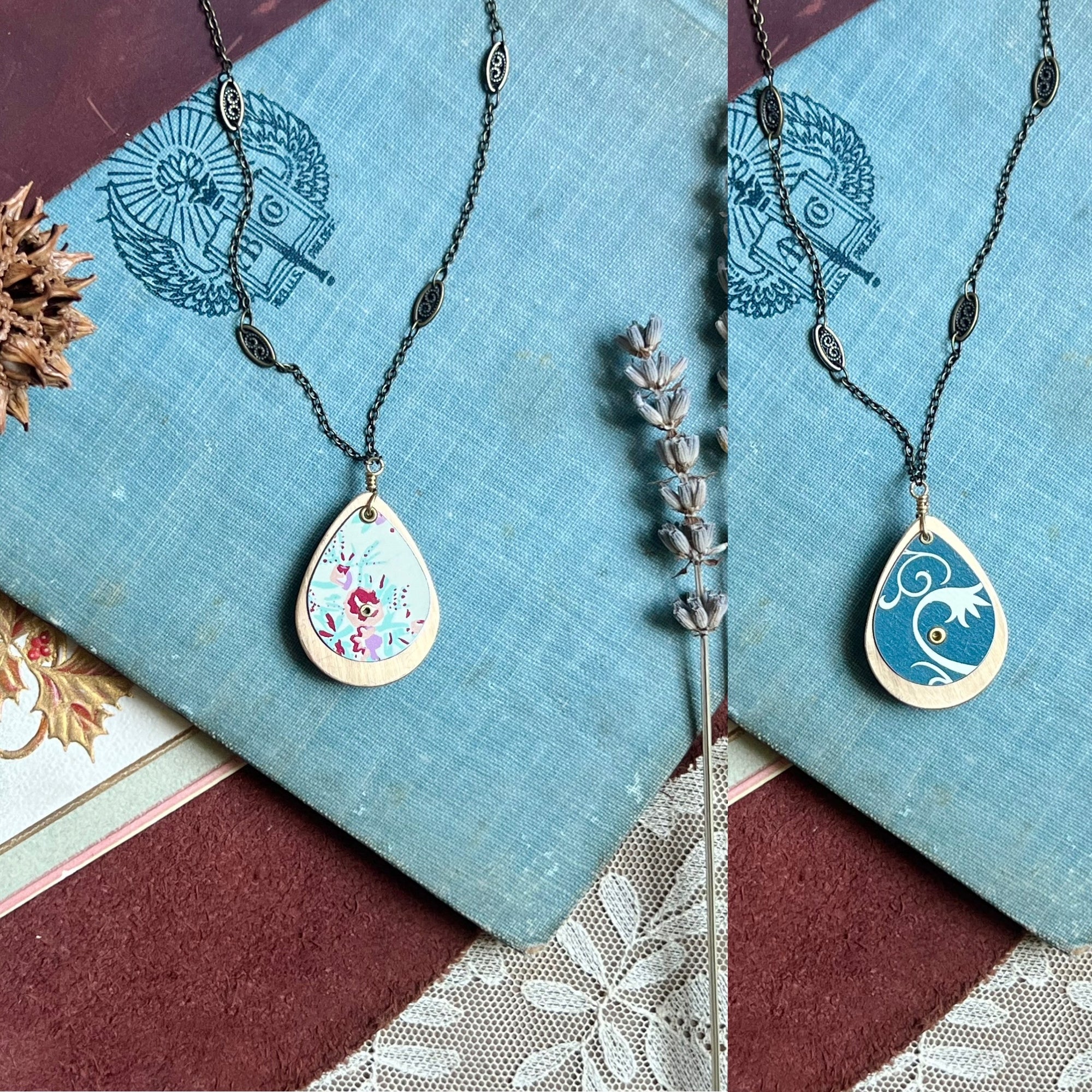 Reversible Teardrop Necklace, Brass #8 ---