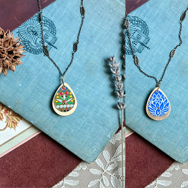 Reversible Teardrop Necklace, Brass #23---