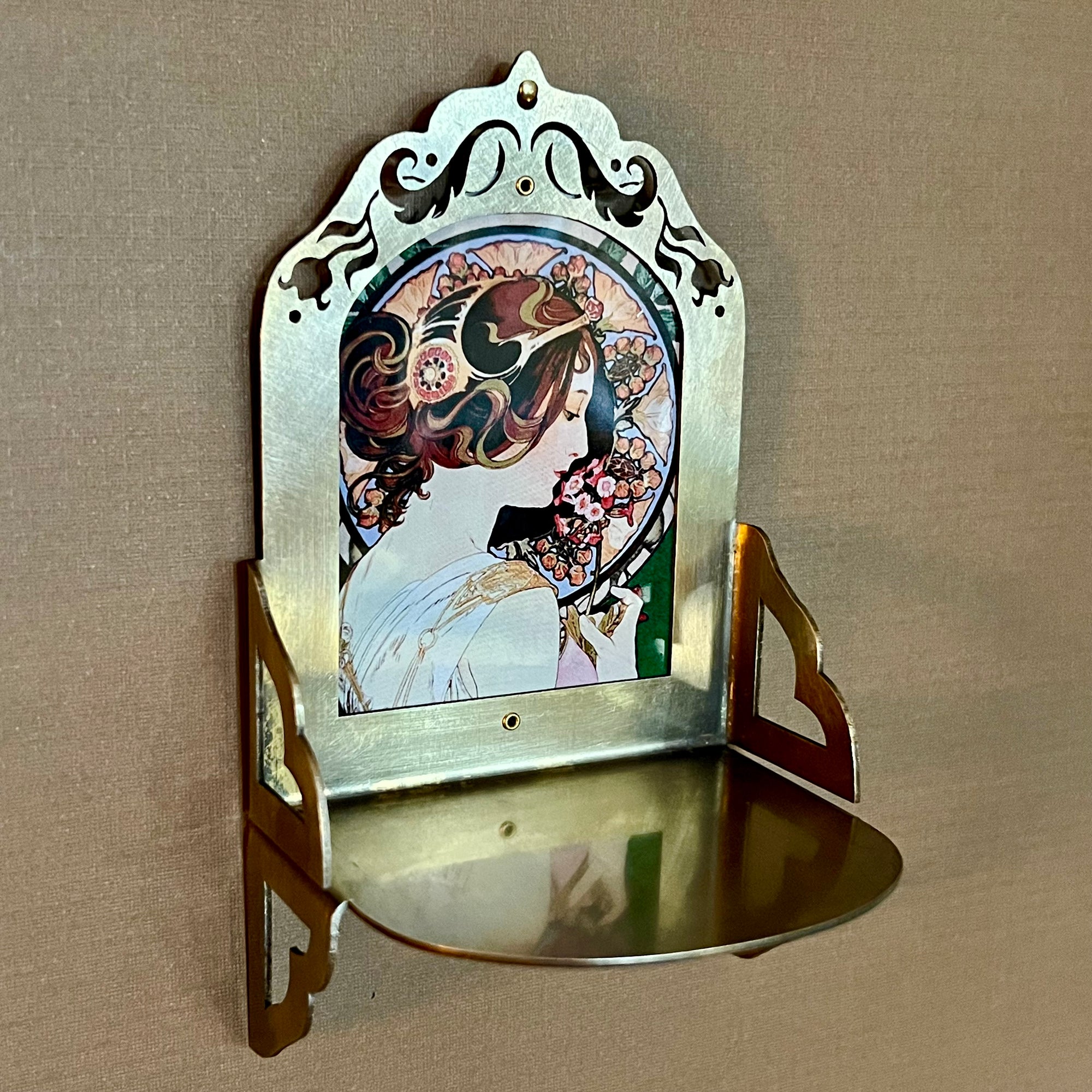 Petite Altar, Nouveau Mucha, Rustic Antiqued Brass