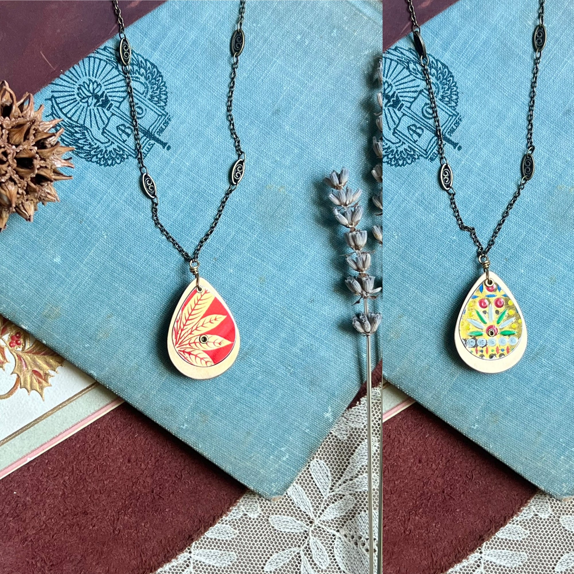 Reversible Teardrop Necklace, Brass #31---