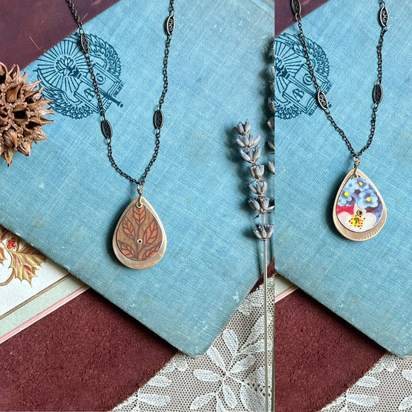 Reversible Teardrop Necklace, Brass #25---