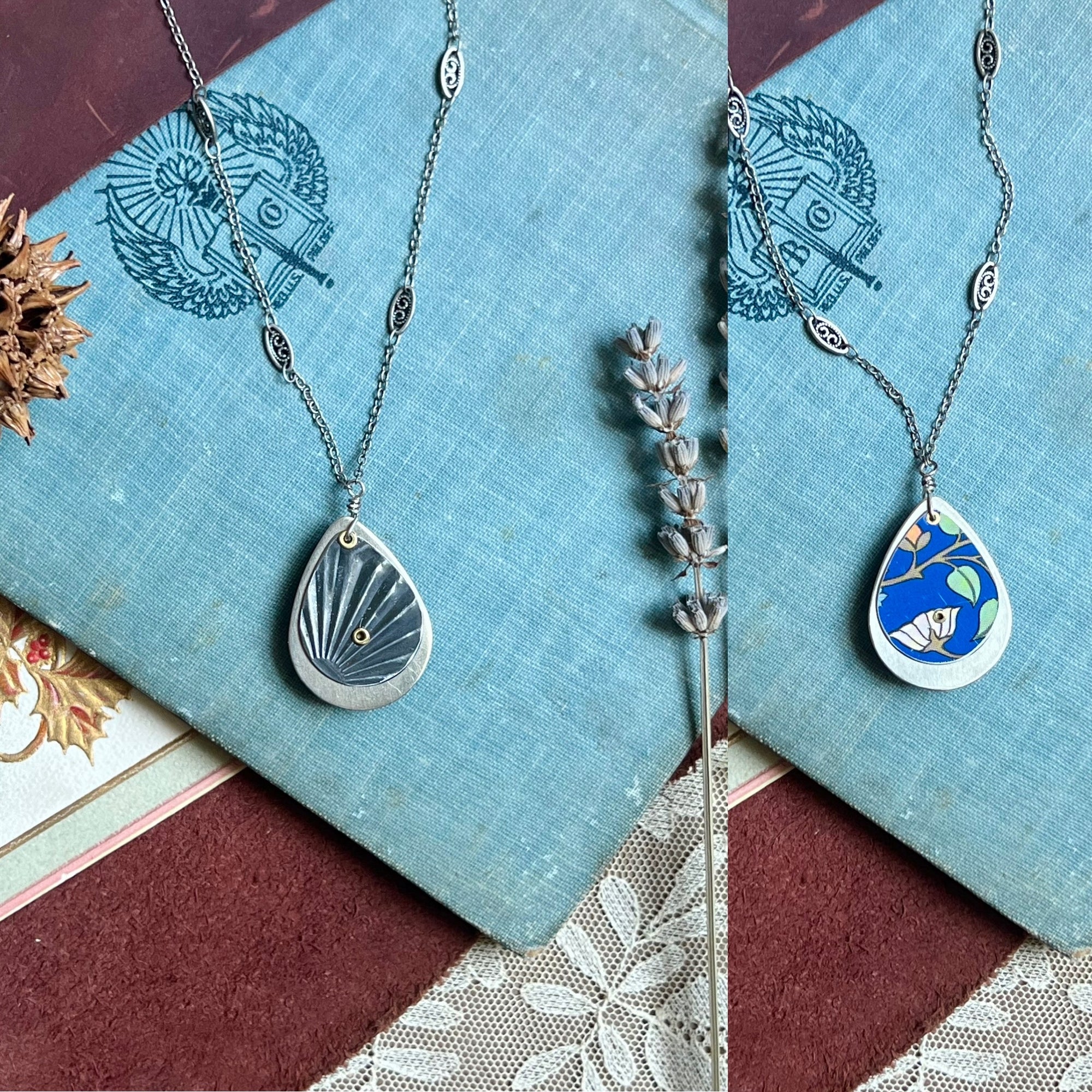 Reversible Teardrop Necklace, Silver #12---
